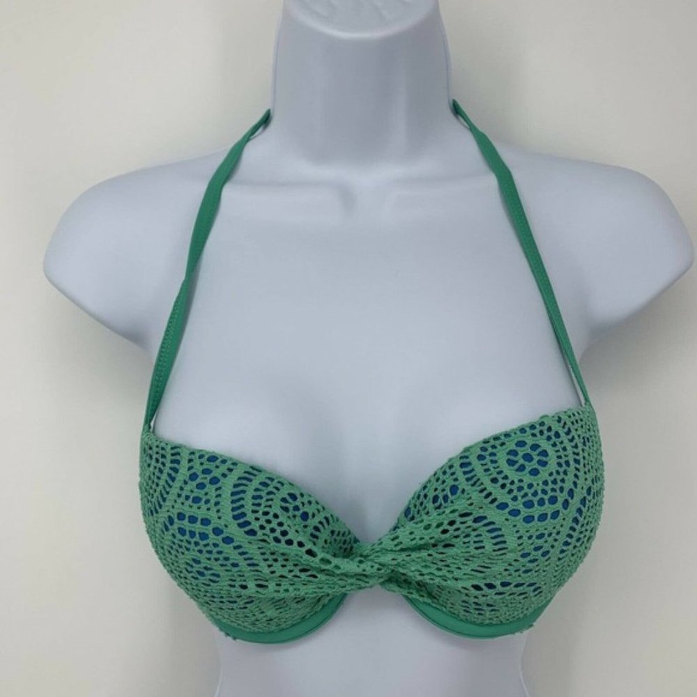 Aerie 34A Turquoise Blue Green Padded Push-Up  Halter Bikini Swimsuit Top